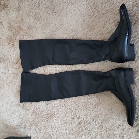 Parallele Paris black leather sock over the knee boots, almond toe, pull on boot - Picture 2 of 8